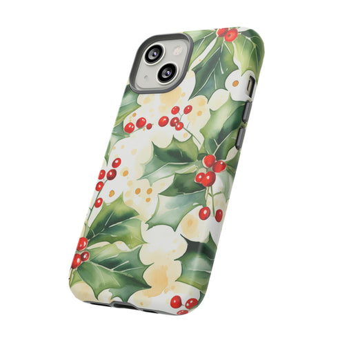 Christmas Holly on a Golden Background - Impact Resistant Phone Case